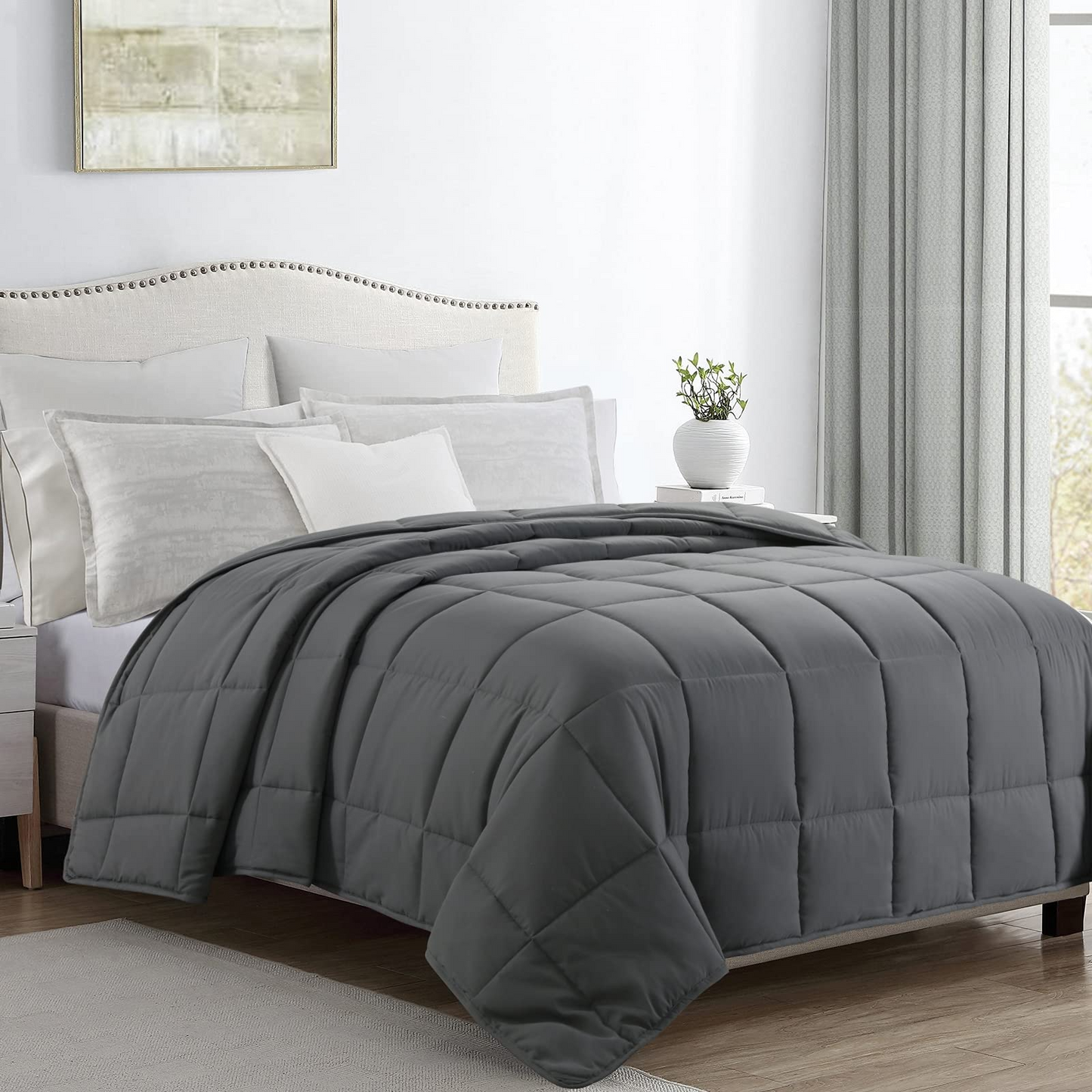 HOMBYS Oversized King Comforter 120x120 Lightweight Down Alternative Comforter for All Season,White Quilted Duvet Insert with 8 Corner Tabs Microfiber Comforter