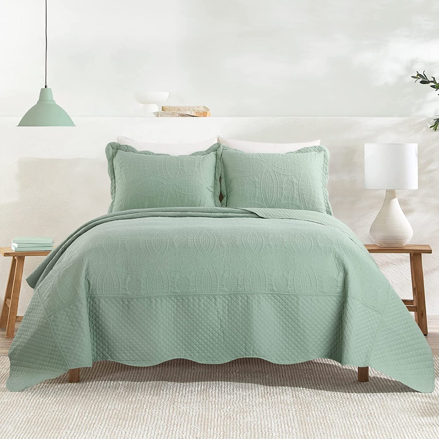 HOMBYS Oversized King Bedspreads, 3 Pieces Quilt Set, Lightweight, Soft & Extra Oversized Coverlet Bedding Set for All Seasons, Grey Patchwork