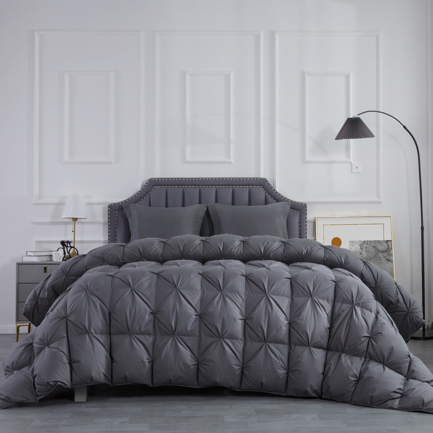 HOMBYS Oversized King Feather and Down Comforter, Pinch Pleat California King Duvet Insert