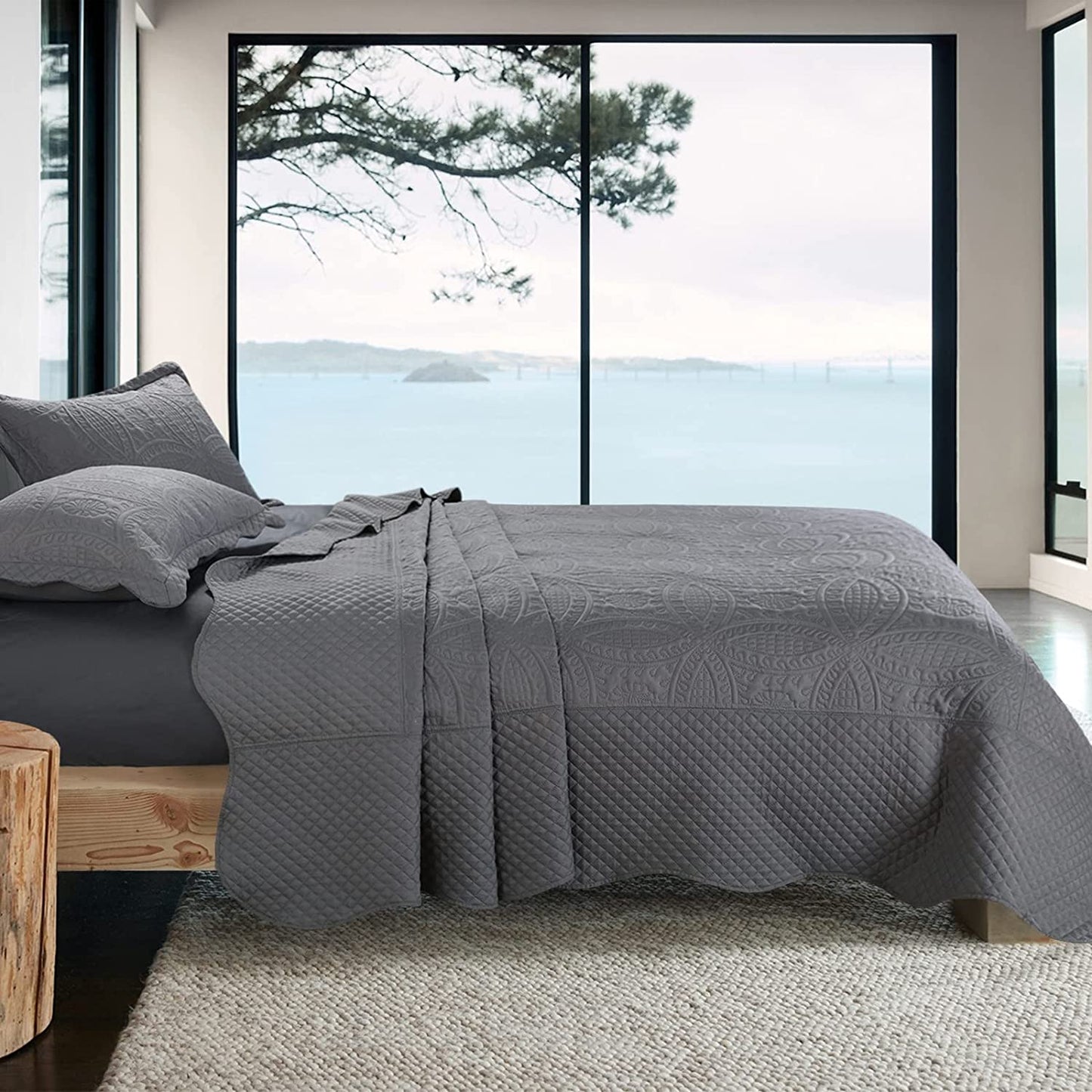 HOMBYS Oversized King Bedspreads, 3 Pieces Quilt Set, Lightweight, Soft & Extra Oversized Coverlet Bedding Set for All Seasons, Grey Patchwork