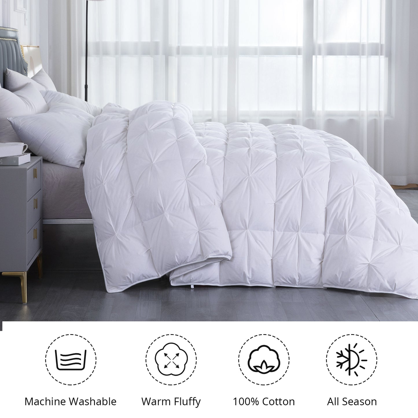 HOMBYS Oversized King Feather and Down Comforter, Pinch Pleat California King Duvet Insert