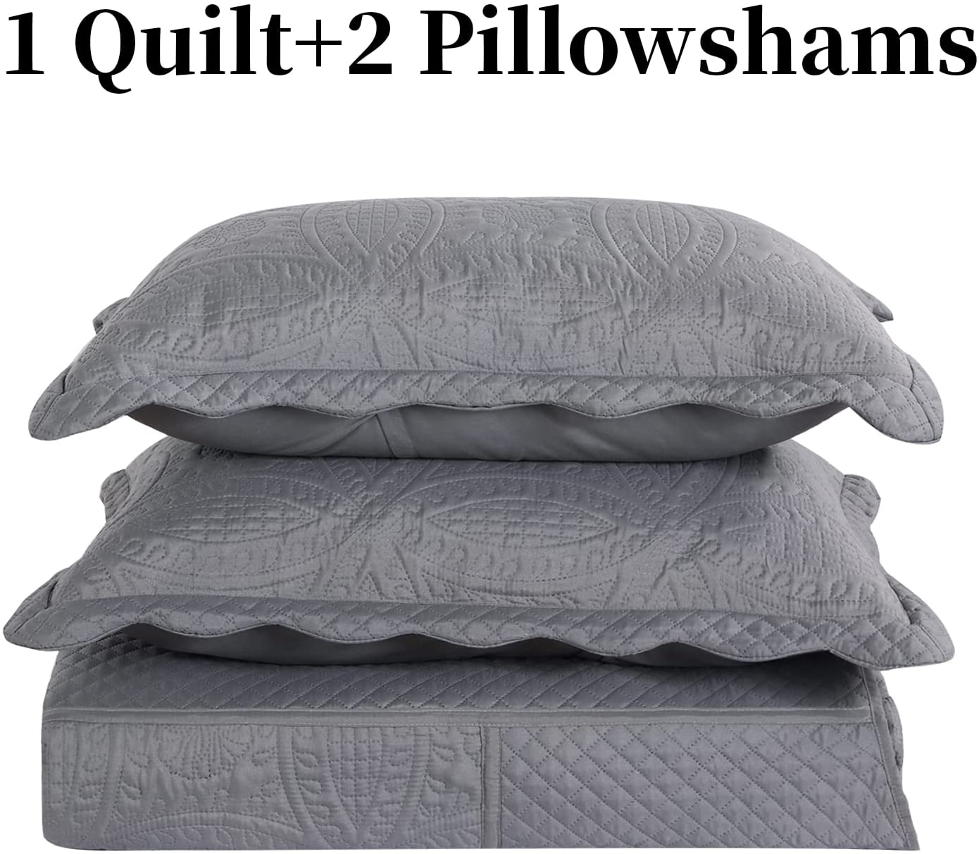 HOMBYS Oversized King Bedspreads, 3 Pieces Quilt Set, Lightweight, Soft & Extra Oversized Coverlet Bedding Set for All Seasons, Grey Patchwork